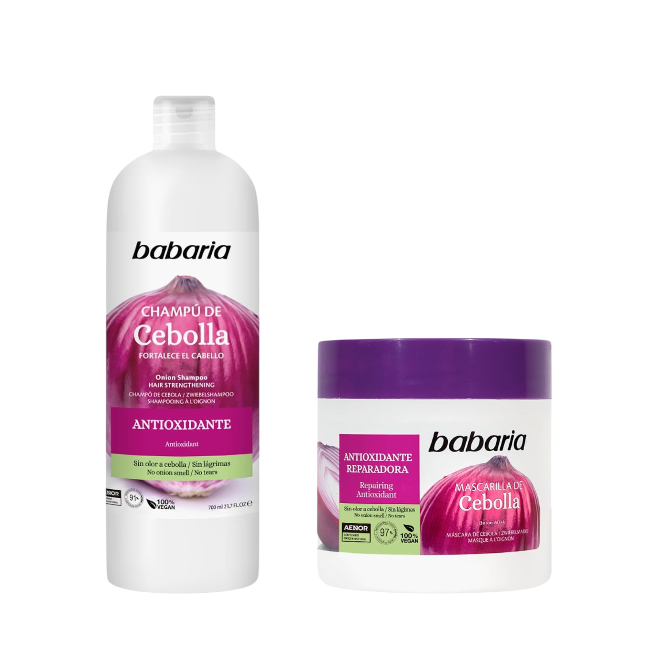 Shampoo cebolla Babaria Pack shampoo 700 ml mascarilla 400 g babaria