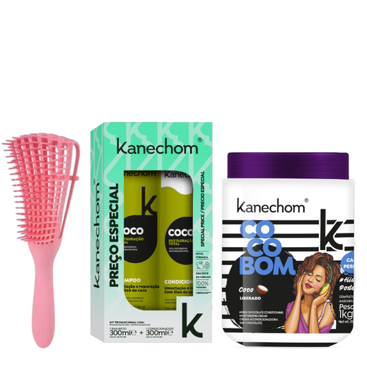 Kanechom  Pack  coco bom cepillo de regalo shampoo y acondicionador 300 ml mascarilla 1 kilo