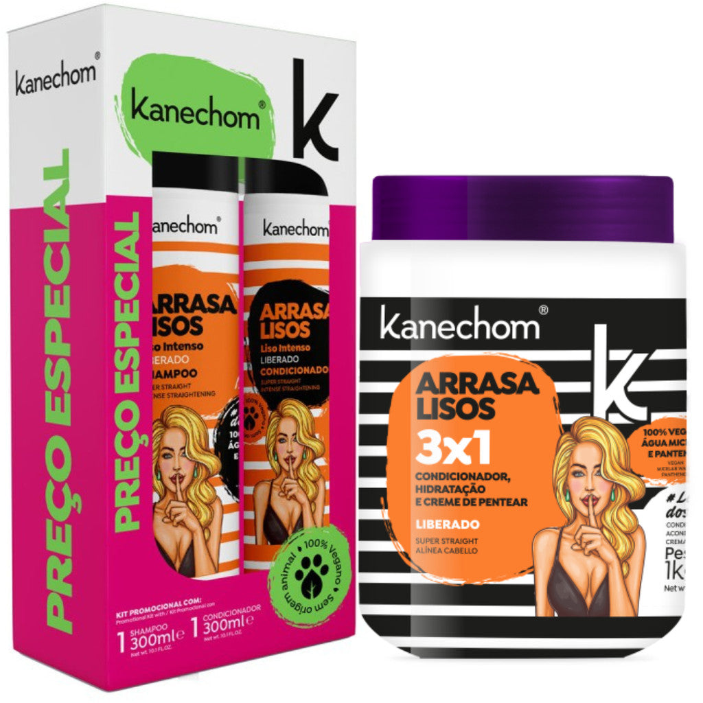 Pack kanechom abrasa lisos shampoo acondicionador y mascarilla