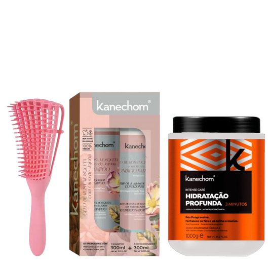 Kanechom Pack hidratación profunda shampoo acondicionador 300 ml  mascarilla 1kl