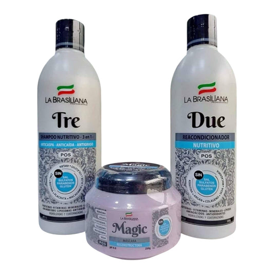 La Brasiliana Pos alisado kit la brasiliana anticaspa  y anticaida shampoo y acondicionador 500 ml mascarilla 250 g