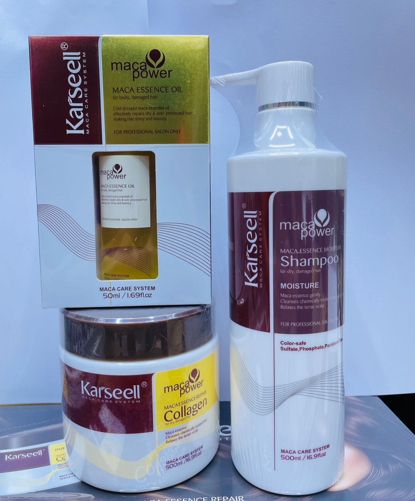 Karseell pack shampoo de 500 mL mascarilla 500 g aceite 50 g