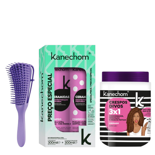 kanechom crespos divos cepillo de regalo shampoo y acondicionador 300 ml mascarilla 1 kl