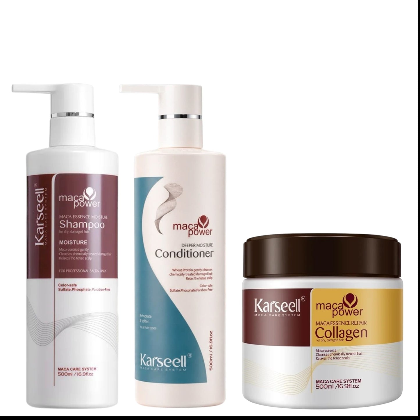 Pack karseell shampoo 500 ml acondicionador hidratación profunda 500 ml máscarilla 500 g