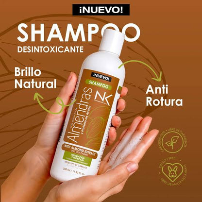El Shampoo NK de Almendras y Avena 350 ml   para desintoxicar y limpiar profundamente el cabello sin dejarlo seco.
