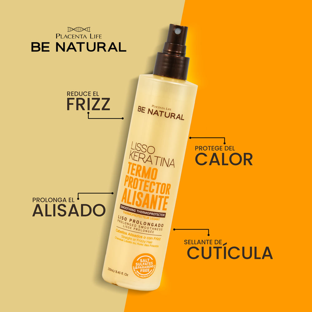 Protector termico Alisante Be Natural Lisso Keratina 250 ml