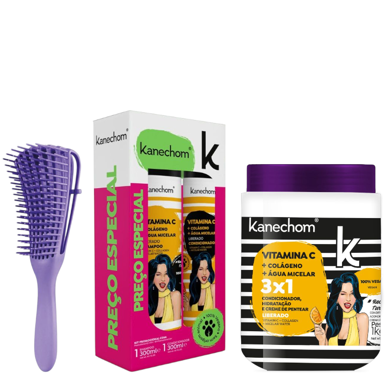 Kanechom  Pack  vitamina c cepillo de regalo shampoo acondicionador 300 ml mascarilla 1 kilo