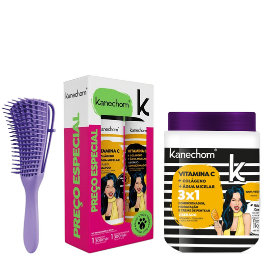 Kanechom  Pack  vitamina c cepillo de regalo shampoo acondicionador 300 ml mascarilla 1 kilo