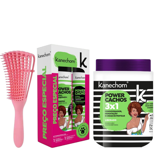 kanechom power cachos cepillo de regalo shampoo y acondicionador 300 ml mascarilla 1kl